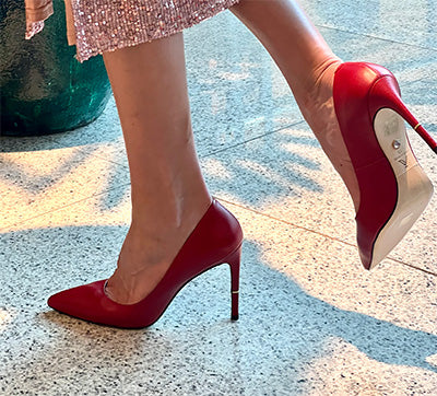 Picture of Red Designer Pumps With Gemstone