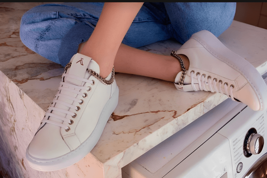 Picture of women's white leather designer sneakers